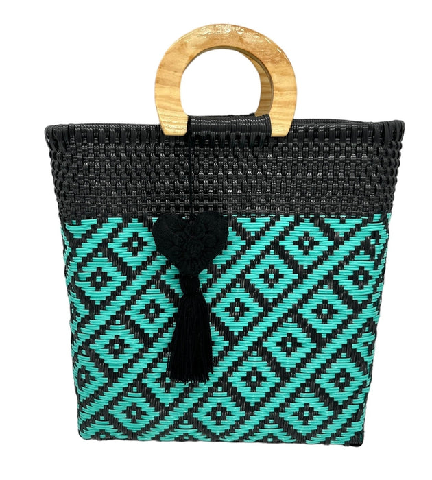 Wooden Handle Handwoven Tote - CEMCUI