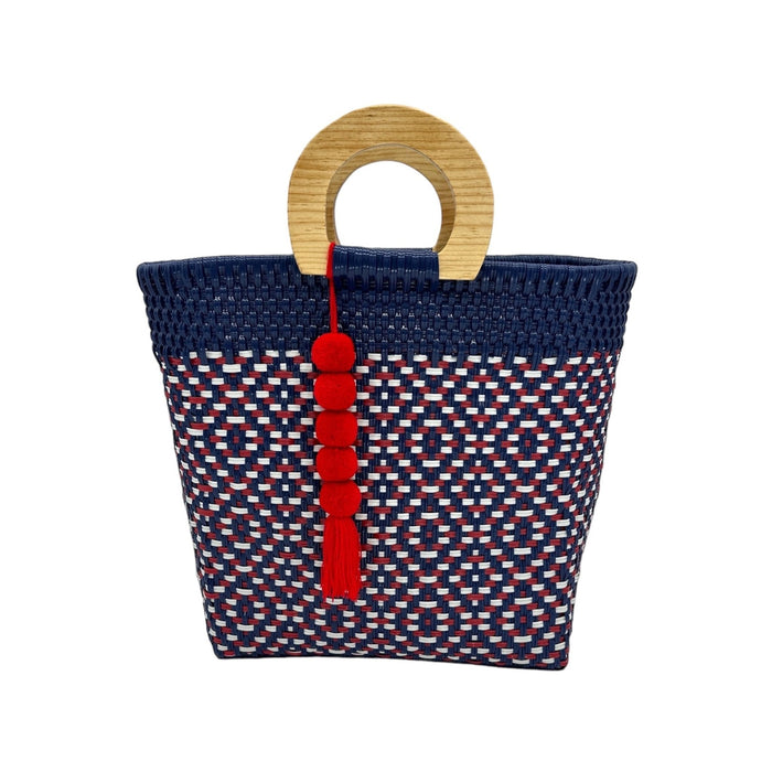 Wooden Handle Handwoven Tote - CEMCUI