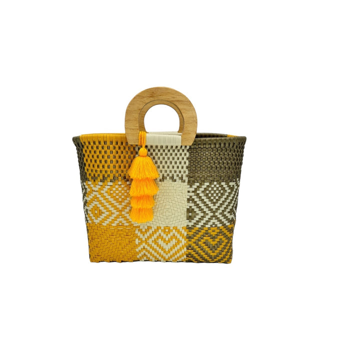 Wooden Handle Handwoven Tote - CEMCUI