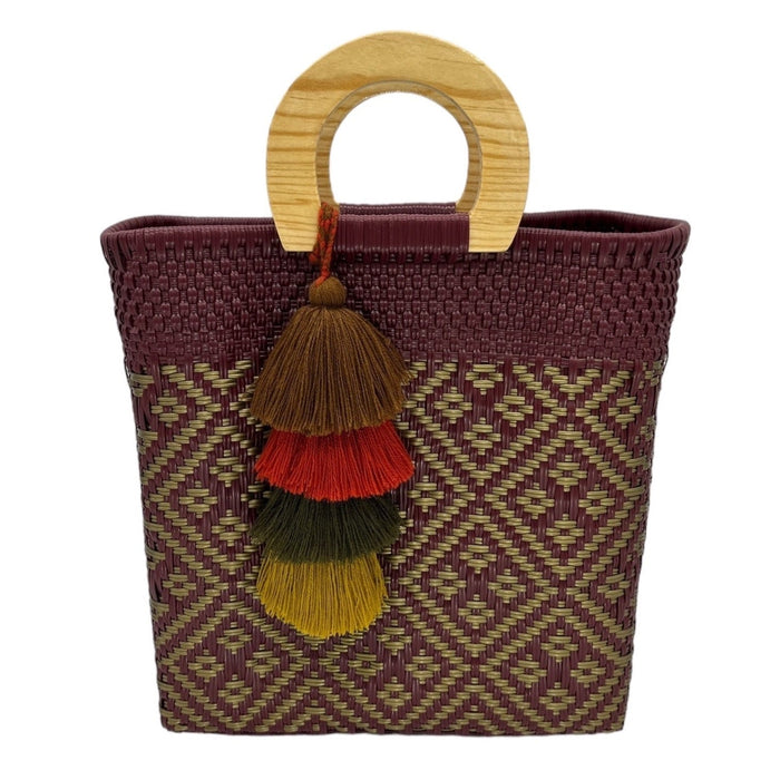 Wooden Handle Handwoven Tote - CEMCUI