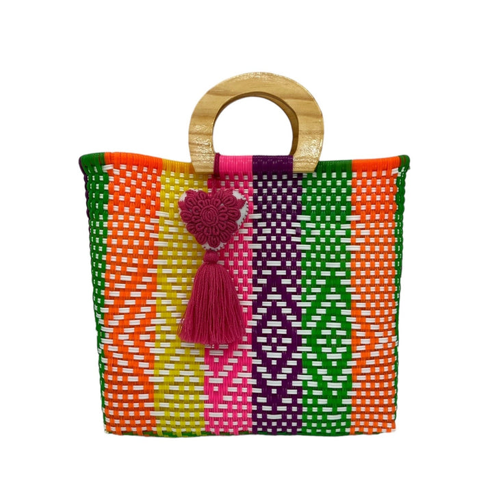 Wooden Handle Handwoven Tote - CEMCUI