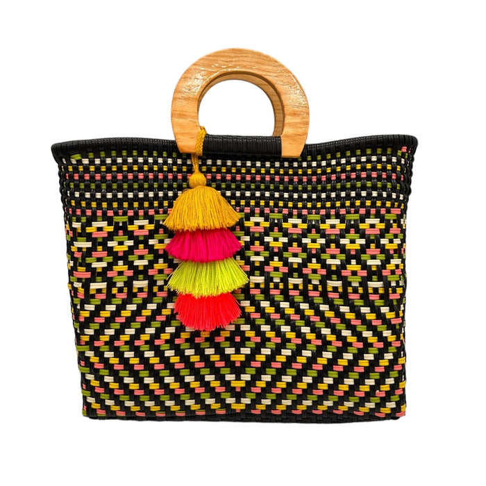 Wooden Handle Handwoven Tote - CEMCUI