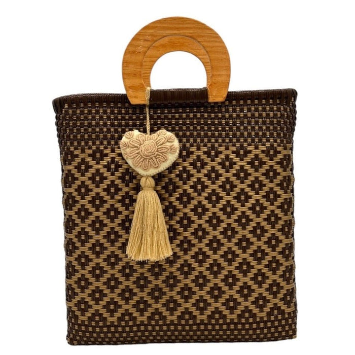 Wooden Handle Handwoven Tote - CEMCUI