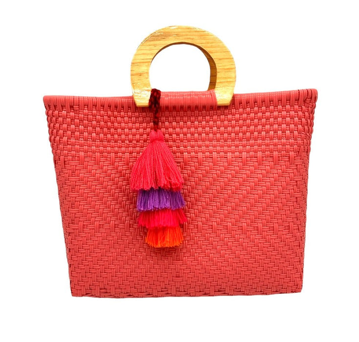 Wooden Handle Handwoven Tote - CEMCUI