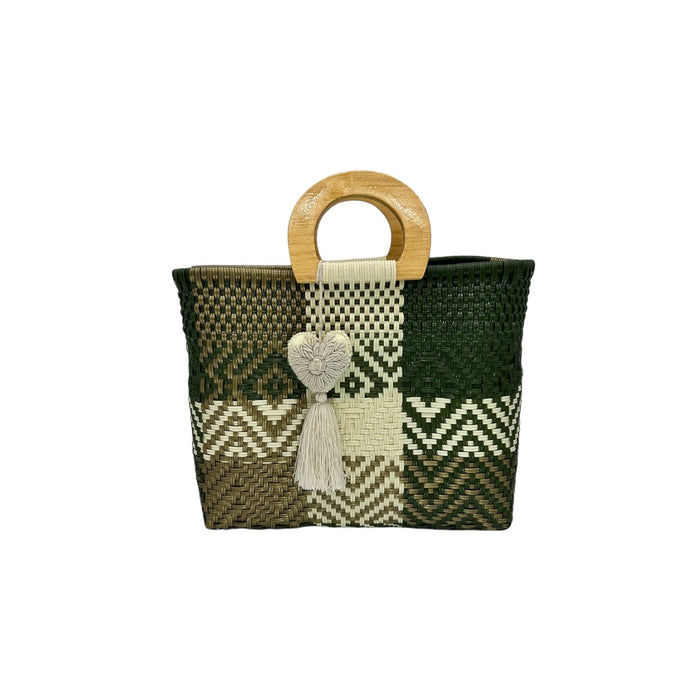 Wooden Handle Handwoven Tote - CEMCUI