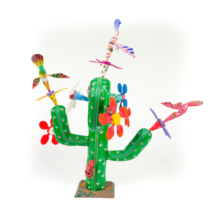 Flowering Cactus With Hummingbirds - Oaxacan Alebrije Wood Carving