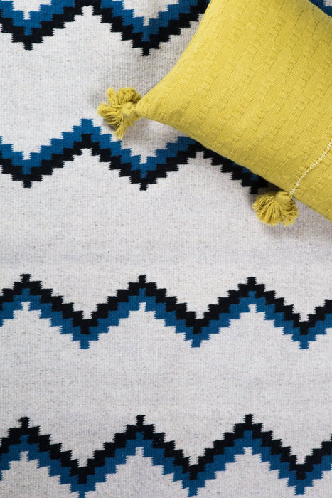 Zapotec Blue & Black Zig Zag Rug #6 - CEMCUI