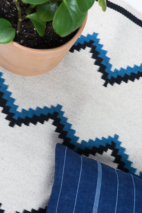 Zapotec Blue & Black Zig Zag Rug #6 - CEMCUI