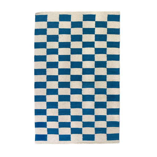 Zapotec Checkered Rug in Blue & Ivory - CEMCUI