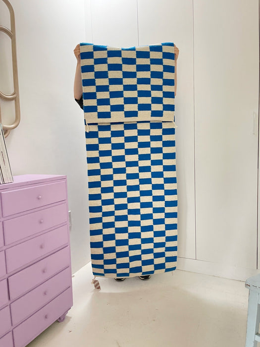 Zapotec Checkered Rug in Blue & Ivory - CEMCUI