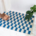 Zapotec Checkered Rug in Blue & Ivory - CEMCUI