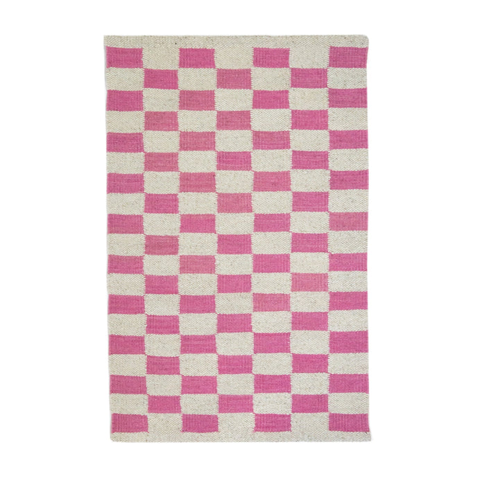 Zapotec Checkered Rug in Pink & Ivory - CEMCUI