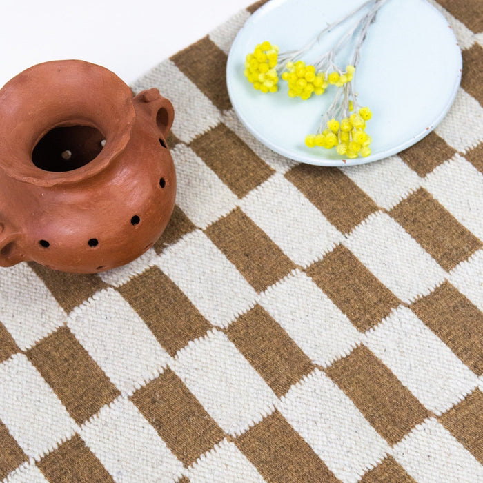 Zapotec Checkered Rug in Umber & Ivory - CEMCUI