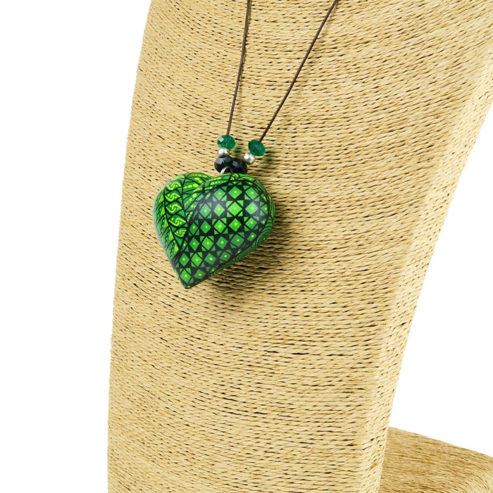 Zapotec Oaxacan Wood Carving Heart Necklace - CEMCUI