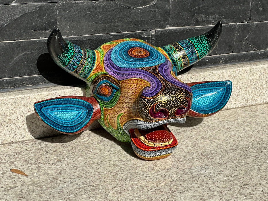 Artisanal Wooden Bull "Toro" Alebrije Margarito Melchor’s Artisanal Wooden Bull - Unique Piece - Handcrafted and Vibrantly Handpainted, Unique Mexican Folk Art - CEMCUI