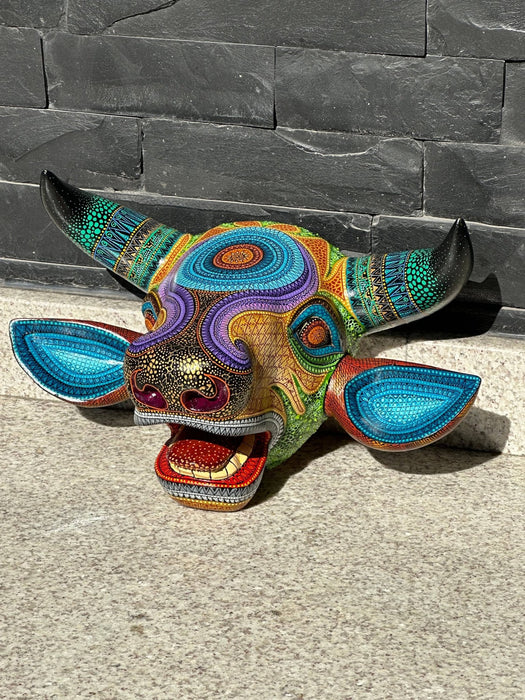 Artisanal Wooden Bull "Toro" Alebrije Margarito Melchor’s Artisanal Wooden Bull - Unique Piece - Handcrafted and Vibrantly Handpainted, Unique Mexican Folk Art - CEMCUI