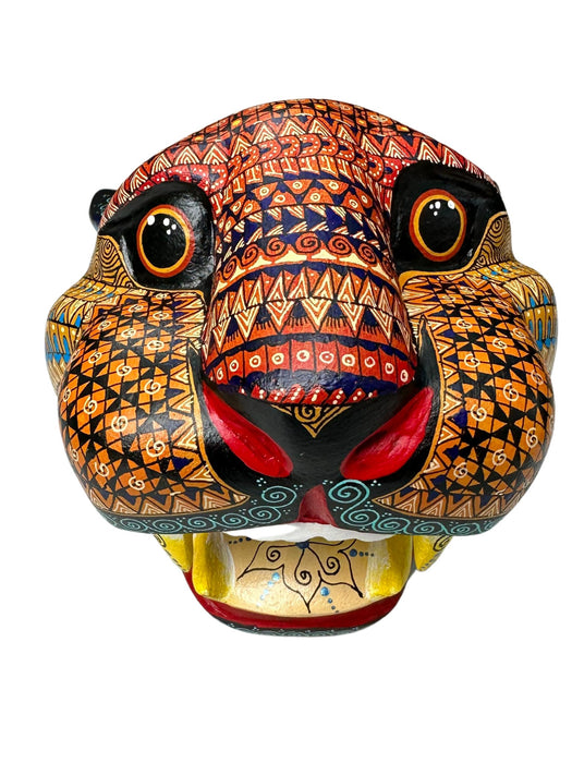 Artisanal Wooden Jaguar Mask Alebrije "jaguar" Margarito Melchor’s Artisanal Wooden Jaguar - Unique Piece - Handcrafted and Vibrantly Handpainted, Unique Mexican Folk Art - CEMCUI