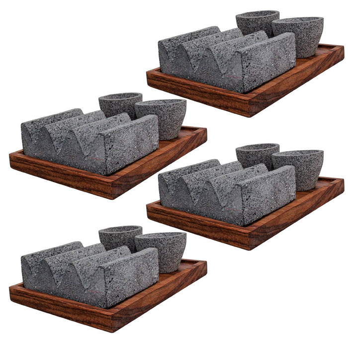 Set of 4 Plates for tacos with the Sauce and spices tray Taco Holder - CEMCUI