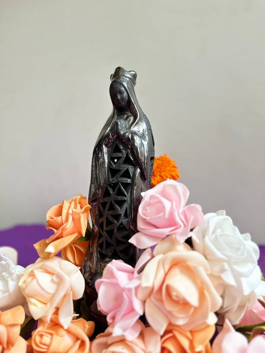 Set of Two 10-inch Oaxacan Black Clay Virgin Mary Sculptures Virgen Maria - CEMCUI