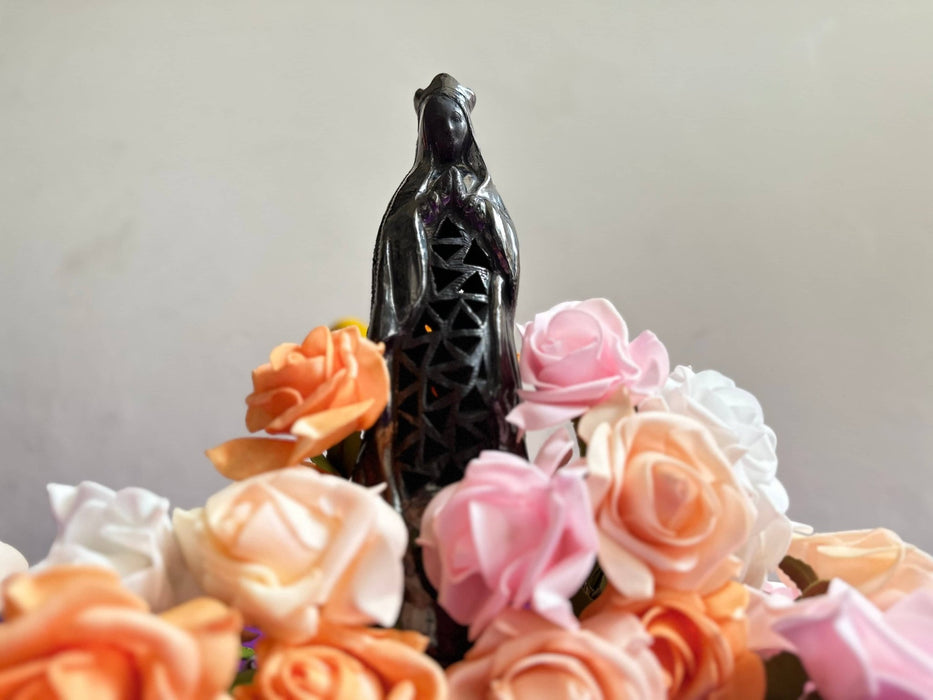 Set of Two 10-inch Oaxacan Black Clay Virgin Mary Sculptures Virgen Maria - CEMCUI