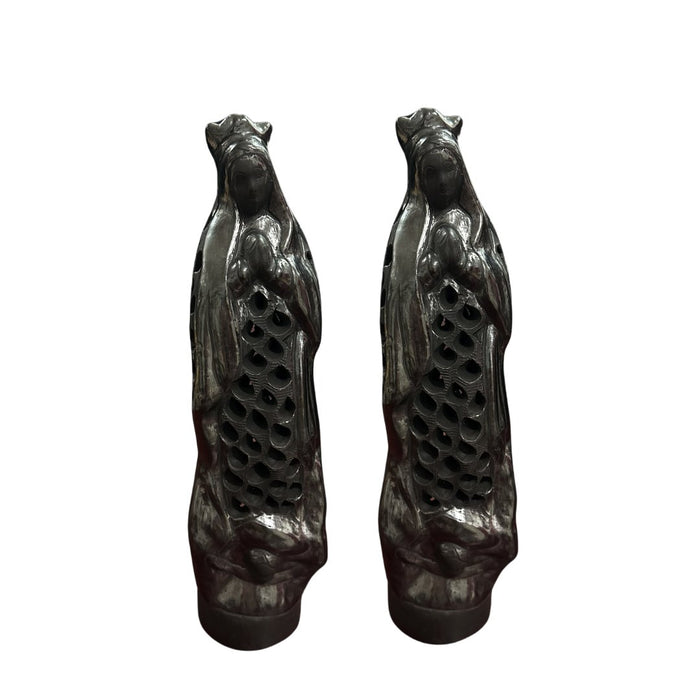 Set of Two 10-inch Oaxacan Black Clay Virgin Mary Sculptures Virgen Maria - CEMCUI