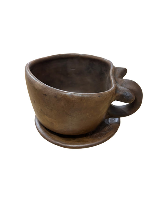 Two Brown Handcrafted Oaxacan Clay Heart-Shaped Cup Set Ideal for Coffe or Tea - 10 Oz, heart mug - CEMCUI