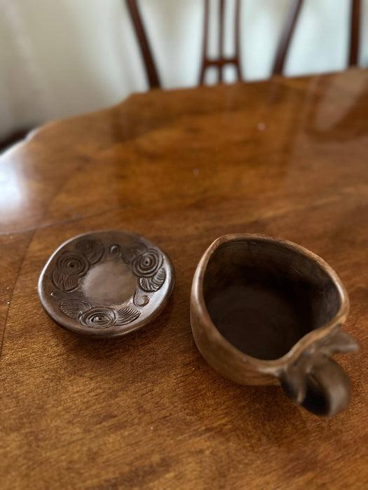 Two Brown Handcrafted Oaxacan Clay Heart-Shaped Cup Set Ideal for Coffe or Tea - 10 Oz, heart mug - CEMCUI