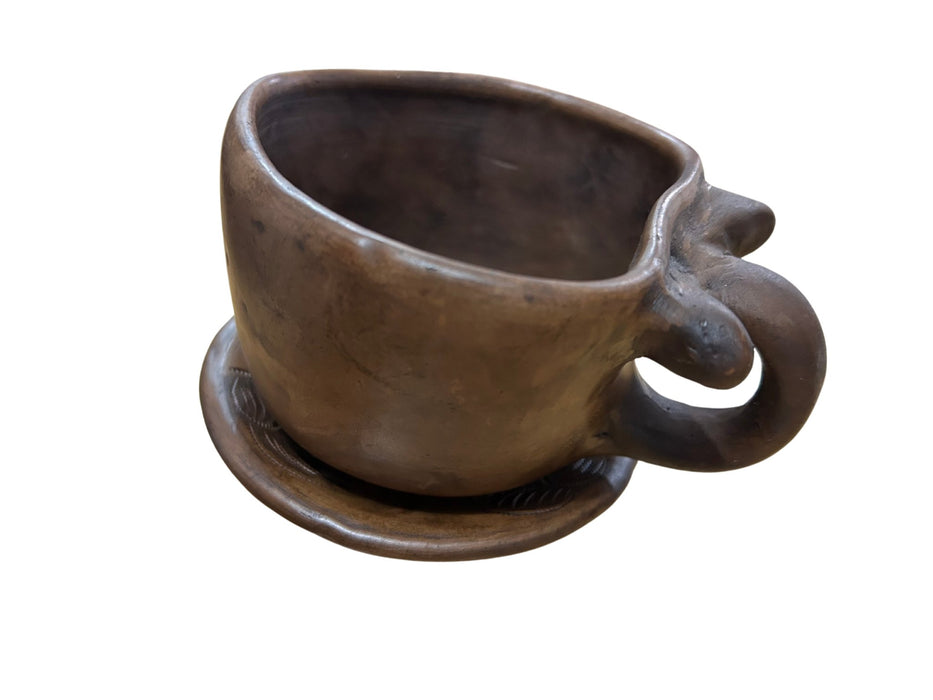 Two Brown Handcrafted Oaxacan Clay Heart-Shaped Cup Set Ideal for Coffe or Tea - 10 Oz, heart mug - CEMCUI