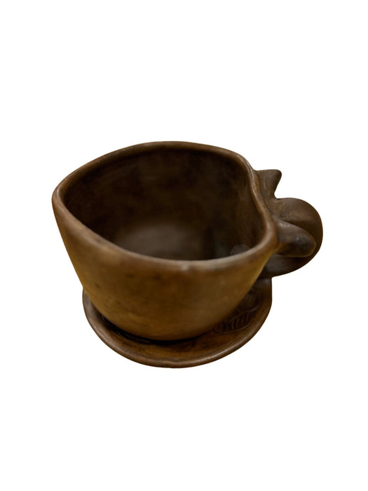 Two Brown Handcrafted Oaxacan Clay Heart-Shaped Cup Set Ideal for Coffe or Tea - 10 Oz, heart mug - CEMCUI