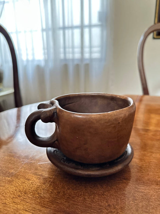 Two Brown Handcrafted Oaxacan Clay Heart-Shaped Cup Set Ideal for Coffe or Tea - 10 Oz, heart mug - CEMCUI