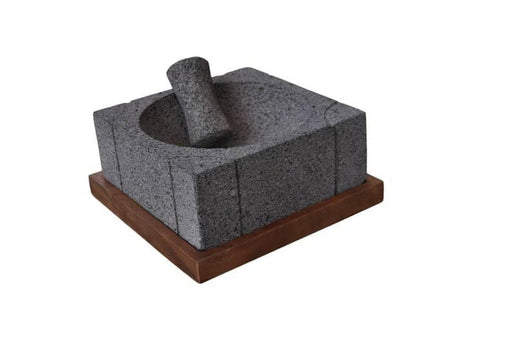 Volcanic Stone Molcajete "Nahui" Squared 7.9 Inches with wooden squared - CEMCUI