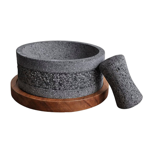 Volcanic Stone Molcajete "Yolia" 8 inches with Parota wooden base 35 Oz - CEMCUI